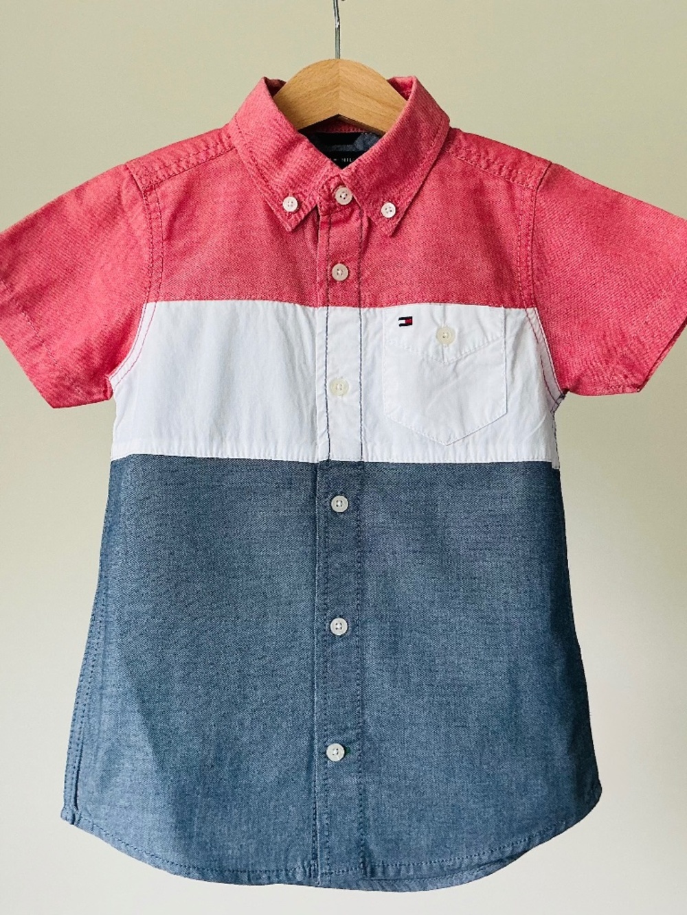 Boys' 3T Flag Short-Sleeve Color Block Woven Shirt